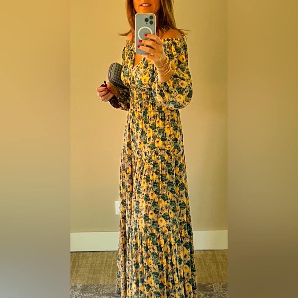 Floral Yellow and Green Maxi Dress